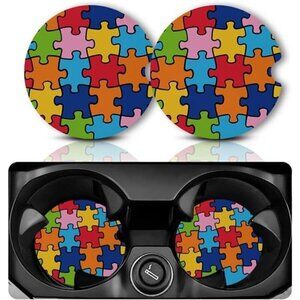 Car Cup Coasters Puzzle Pieces  2-Pack Cup Holder Anti Slip Rubber Vehicle